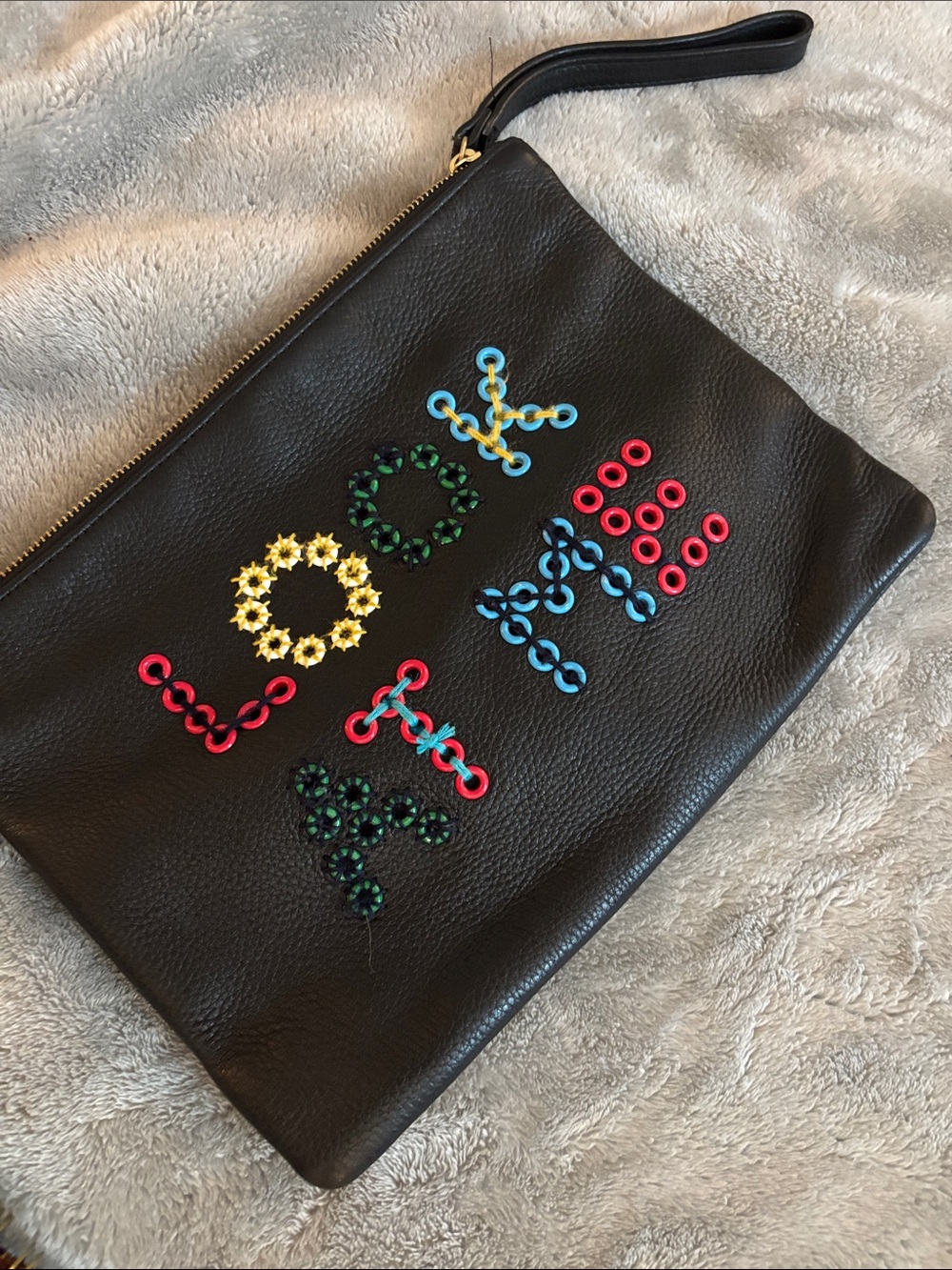 Sam Edelman Black Leather 'Look At Me' Grommet Clutch